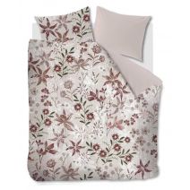 Gestreept dekbedovertrek van Rivièra Maison met prachtige bloemenprint op een tweepersoons matras met wit hoeslaken