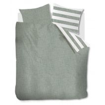 Tweepersoons dekbedovertrek Lindy Lines van Rivièra Maison heeft een prachtige linnenprint in grijsgroene kleur