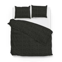 Zwart linnenlook dekbedovertrek van Zo! Home op een tweepersoons matras met wit hoeslaken