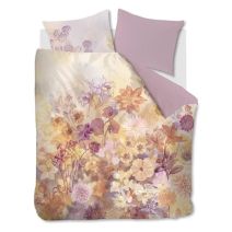 Katoensatijnen tweepersoons dekbedovertrek Milou van Beddinghouse met bloemenprint in warme pastelkleuren