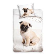Dekbedovertrek Mops Pup (Wit/Grijs)