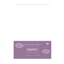 Nappiez molton stretch hoeslaken verpakking in wit, verkrijgbaar in 60x120 en 70x150 cm