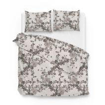 Tweepersoons dekbedovertrek Ruffina van het merk Zo! Home met bloemen op linnenlook ondergrond
