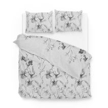Grijs tweepersoons dekbedovertrek Vedetta van het merk Zo! Home met een leuke bloemenprint