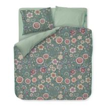 Pip Studio dekbedovertrek Viva Las Flores groen met kleurrijke bloemenprint van perkal katoen