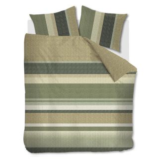 Beddinghouse dekbedovertrek Jorren olive-green met strepen en bijpassende kussenslopen