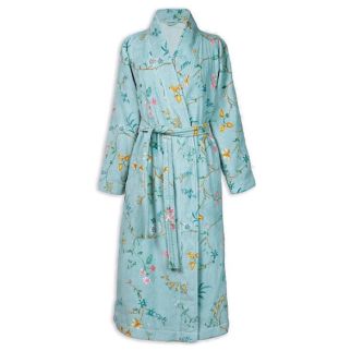 PIP Studio Les Fleurs Blue badjas met bloemenprint op lichtblauw, vooraanzicht
