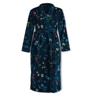 PIP Studio Les Fleurs Dark Blue badjas met kleurrijke bloemenprint op donkerblauw, vooraanzicht