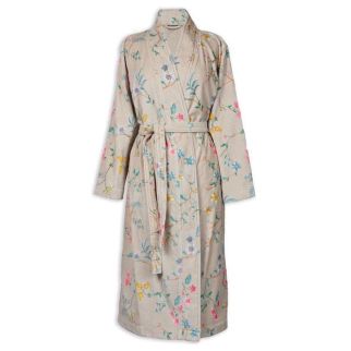 PIP Studio Les Fleurs Khaki badjas met bloemenprint op beige, vooraanzicht