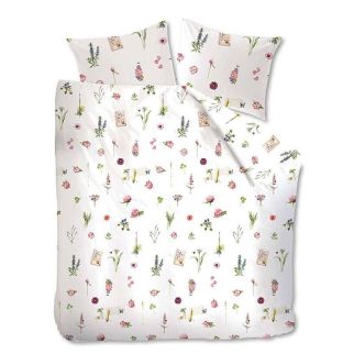 Marjolein Bastin dekbedovertrek Botanicus multi met bloemenprint op wit

