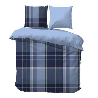 iSleep Dekbedovertrek Mike (Blauw) met geruit dessin, bovenaanzicht
