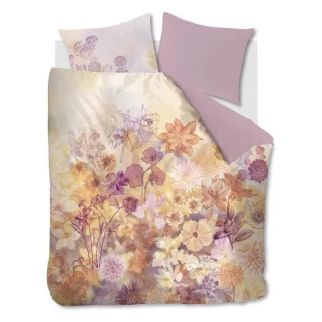 Katoensatijnen tweepersoons dekbedovertrek Milou van Beddinghouse met bloemenprint in warme pastelkleuren