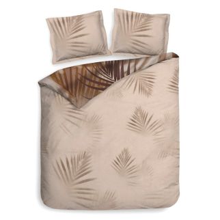 Heckett & Lane dekbedovertrek Osmin met een palmprint in lichte naturel kleuren.