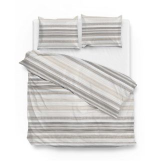 Gestreept tweepersoons dekbedovertrek Paolina van het merk Zo! Home in neutrale grijs/beige kleuren