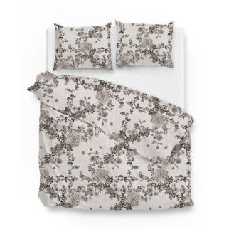 Tweepersoons dekbedovertrek Ruffina van het merk Zo! Home met bloemen op linnenlook ondergrond