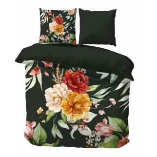 iSleep Dekbedovertrek Simone (Donker Groen) met bloemendessin, bovenaanzicht