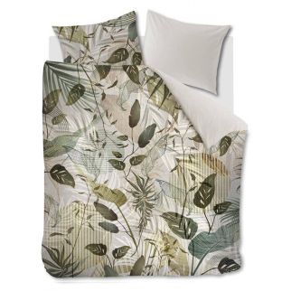 Tweepersoons Rivièra Maison dekbedovertrek Sunset Leafs met een bladerprint in verschillende groentinten