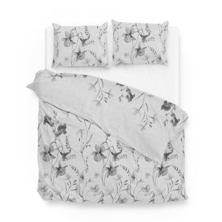 Grijs tweepersoons dekbedovertrek Vedetta van het merk Zo! Home met een leuke bloemenprint